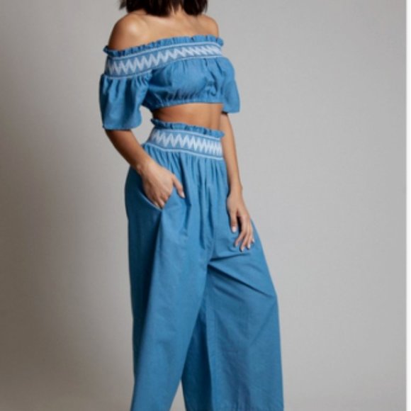 Mia Denim Chambray 2-Piece Pant Set USA - Picture 4 of 5